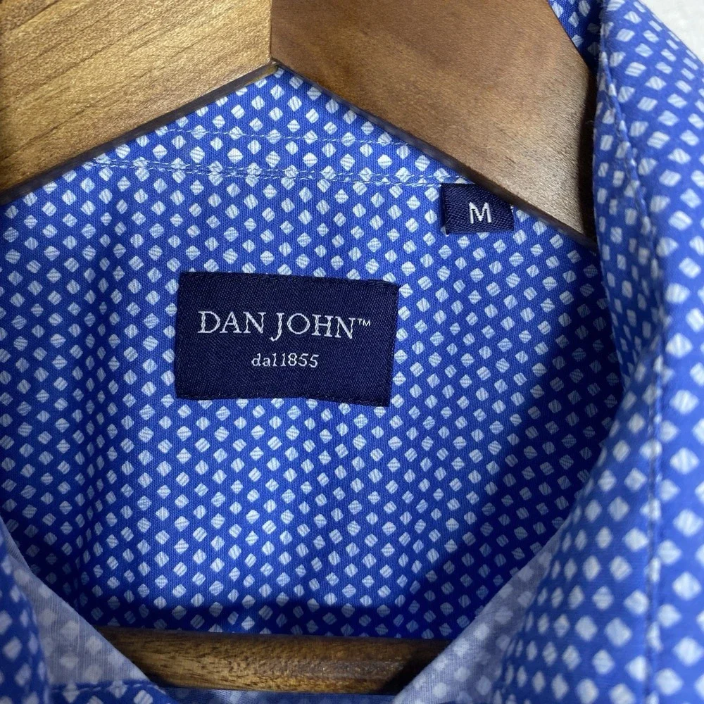 Dan John Dress Shirt Cotton Spandex Button Up Long Sleeve Size Medium Blue Italy